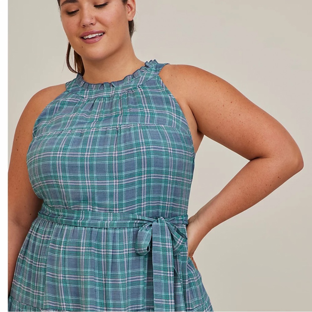 torrid Teal Plaid Halter Midi Dress - Picture 3 of 7